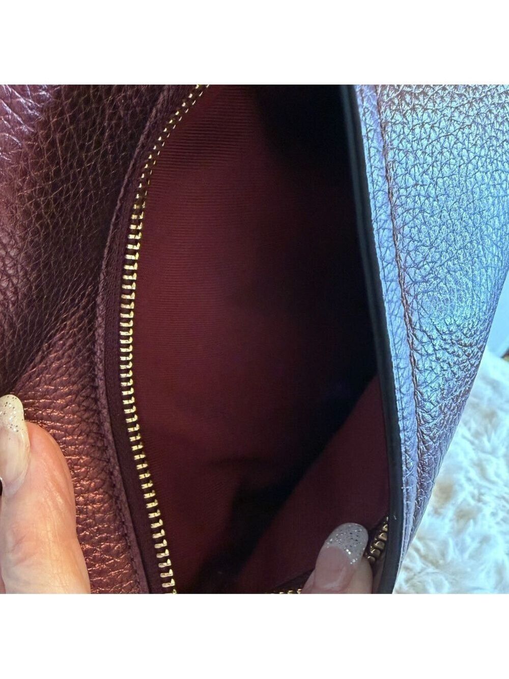 COACH MARLON PEBBLED LEATHER METALLIC WINE - Picture 8 of 16